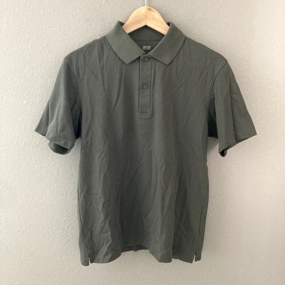 Uniqlo AIRism Cotton Pique Polo Shirt Olive Green Medium - Picture 2 of 7